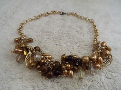Goldtone Rhinestone Champagne Bead Scoop Necklace (C59)