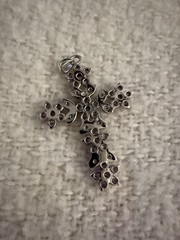 Vintage Silver Tone & Lilac Purple Crystals Cross Pendant See Desc