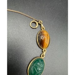 14k Gold Egyptian Revival Scarab With Tiger’s Eye, Amethyst, Rose Quartz
