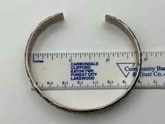 VTG Signed Chinese Good Karma Floral Chased Cuff Bracelet Sterling Silver 36g