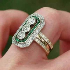3.Ct Art Deco Style Lab-Created Diamond, Emerald Halo Engagement Ring 925 Silver