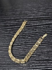 Gold Tone Filigree Square Link Bracelet Openwork Panel Fold Over Clasp