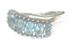 Vintage Blue CZ Ring Band Eternity Sterling Silver Women Cocktail Size 5.50