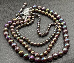 Vintage Rainbow Oil Slick Bead 3 Multi Strand Statement Layered Necklace