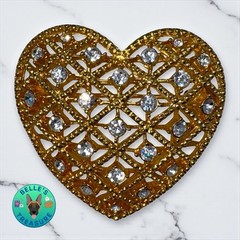 VTG Gold Tone Heart Brooch Pin Clear Rhinestones Filigree Lattice Design Jewelry