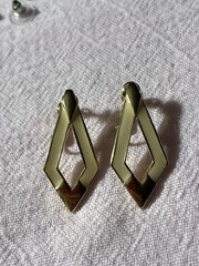 MCM Vintage Napier Ivory Enamel Gold Tone Drop Screw Hinged Clip Earrings