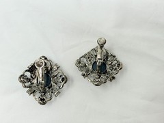 Beautiful Light Blue Clear Rhinestone 1-1/8″ Long Clip on Earrings