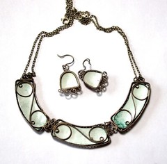 Vintage Unique Russian Enamel Hand Painted Jewelry Set Earrings + Necklace #58