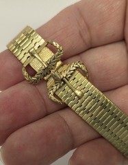 Whiting & Davis Fringe Buckle Necklace Vtg Gold Plated Mesh Metal 17″ Band 1/2″