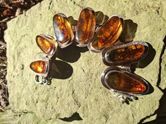 Silver Modernist Amber Big Baltic Bracelet Brutalist Abstract Design Artisan