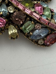 Hollycraft 3” Signed Pastel Rhinestone Leaf Brooch Vintage Pin