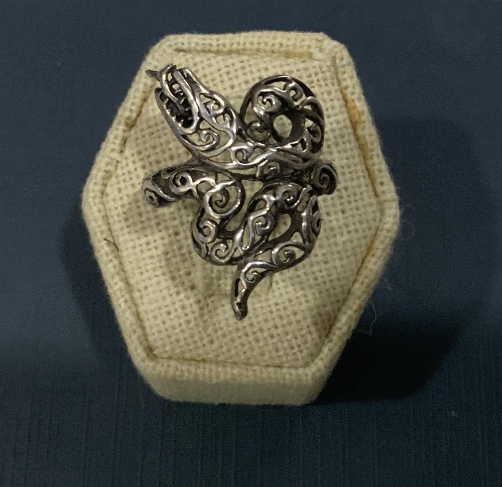 Vintage Sterling Silver Filligree Snake Ring Intricate Swirling Details SZ 9.5