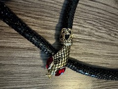 DL Auld Vintage Chainmail Mesh Snake Belt Necklace Black Gold Lariat Choker 42”