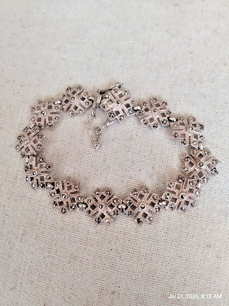 Vintage Marcasite Sterling Silver Snowflake flower deign Bracelet 925z