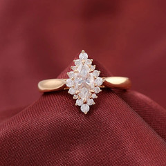 1.00TCW Marquise & Round Cut White Moissanite With 10K Yellow Gold FN Women Ring