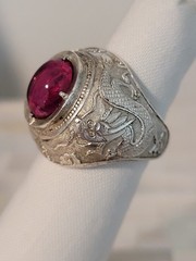 Vintage Asian Sterling Silver Genuine Gemstone Dragon Ring-Size 7.75