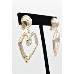 Vintage Heart Clip Pm Earrings Dangle Silver Heavy Cursive Chunky NOS 80s BinA4