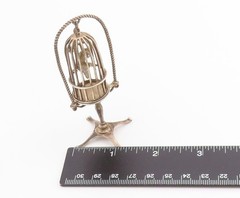 925 Sterling Silver Vintage Decorative Piece Hanging Bird Cage & Parrot TR4093