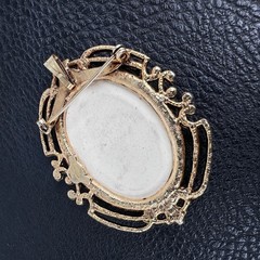 Vintage Hand Painted Porcelain Flower Brooch Pendant Gold Tone Filigree Oval