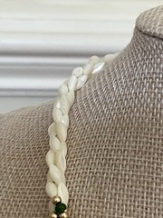 Vintage Beachy Necklace 17″ – Mother of Pearl Pink Coral 3 Strand Twisted