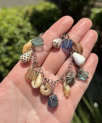Vtg Sterling Silver Charm Bracelet With Seaglass Seashell Charms 6.25”