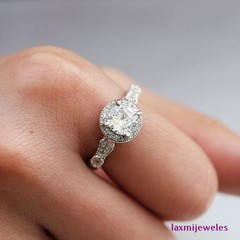 1.50Ct Round Cut Lab Created Diamond Vintage Ring Milgrain Halo Art Deco Style
