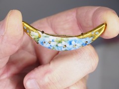 Antique hand painted porcelain brooch jewelry pin lot blue flower C clasp 2 1/4″