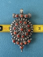 VINTAGE NAVAJO ZUNI ARTIST DONNA BESSELENTE .925 STERLING SILVER CORAL PENDANT