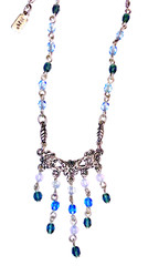 VINTAGE🇺🇸1928 FLOWER SAPPHIRE BRILLIANCE BLUE AUSTRIAN CRYST SLVR NECKLACE✨VTG