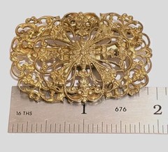 Antique Victorian Brass Sash Slide Buckle Art Nouveau Filigree Gilt Brass