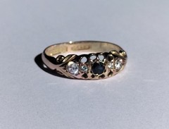 Antique 1910 Handmade Gold Ring w/ Blue Sapphire and 4x Zircons Q (18.19mm) 1.8g