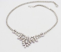 Vtg B. David Rhinestone Necklace Pink AB Red Clear Choker Signed Marquise