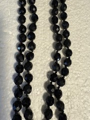 Vintage 56” Black Glass Faceted Bead Single Strand Necklace / Made In Austria