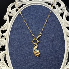 Vintage 12k GF Pocket Watch Chain FOB Necklace, Dog Clip, Blue Aquamarine Glass