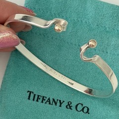 Tiffany & Co. Sterling Silver & 18K Gold Vintage Two Tone Hook Eye Bracelet 6.5″