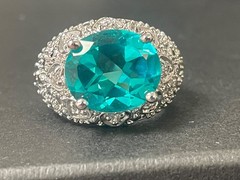 925 Sterling Silver vintage cocktail ring .5” aquamarine Ring 8 ornate MCM domed