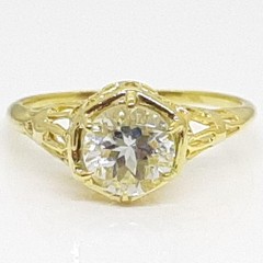 Antique Filigree 1.03ctw Aquamarine 14K Yellow Gold 925 Silver Ring