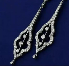 Art Deco Three Stone Dangle Earrings 2.5Ct Simulated Diamond 14K White Gold Over