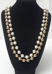 Vintage Necklace Faux Pearl 2 STRAND and Gold Bead Heavy Necklace 26 in