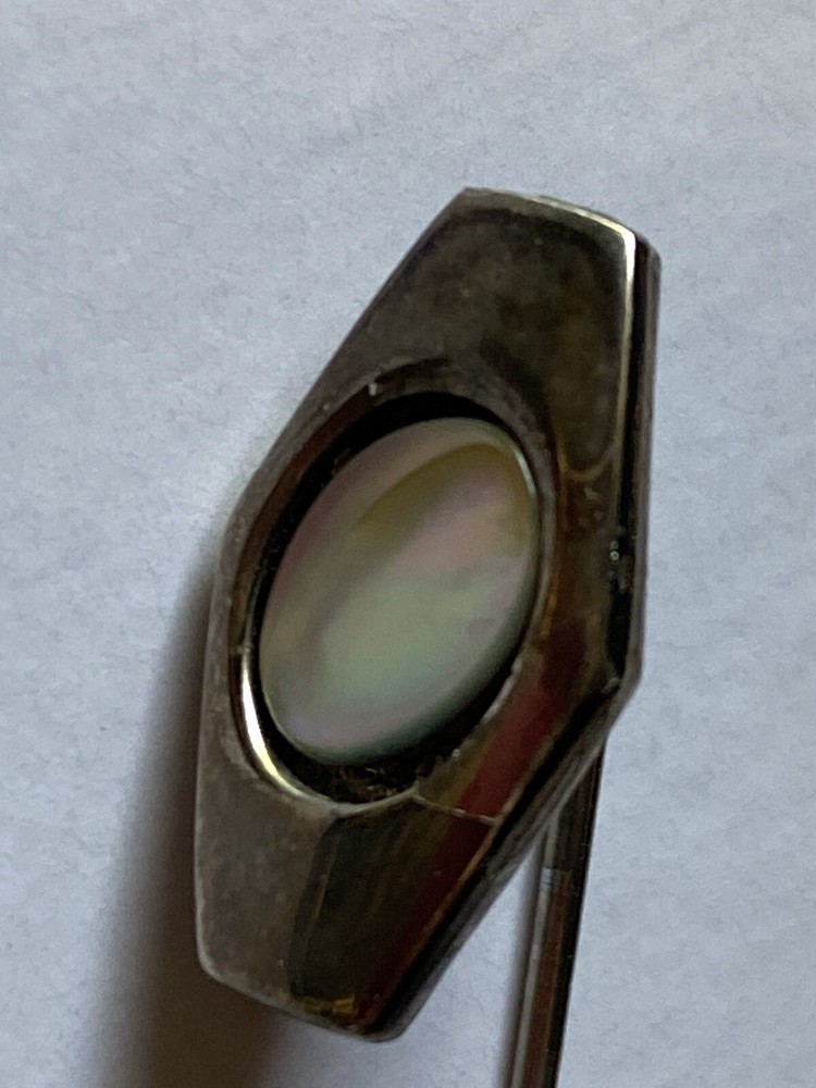 Vintage Antique silver tone Stick pin with Mother of Pearl inlayed unisex