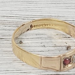 Victorian Ruby Diamond 14K Yellow Gold Band Ring 7 Simple Antique Luxury Flush