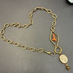 Vintage 12k Gold Filled Pocket Watch Chain FOB, Dog Clip, + RED BRANCH CORAL