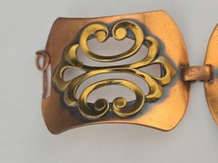 Unsigned Renoir Chunky Copper Brass Filigree Scroll Panel Bracelet Clip Earrings