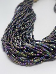 Vintage Oil Slick Iridescent Bead Torsade Necklace Statement Brass Boho Chic