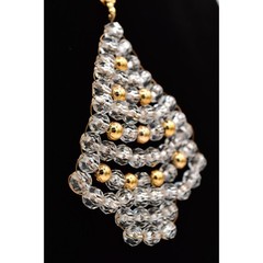 Vintage Beaded Christmas Tree Pendant Necklace Lucite Beaded Clear 1990s BinBD