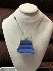 ART DECO STYLE PURSE Blue Swirl “BROKEN CHINA” BROOCH or PENDANT Silver Alloy