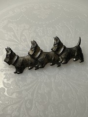 Vintage Sterling Silver Scottie Dog Trio Brooch Pin Terrier Dogs