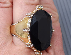 Vintage Akkad Cocktail Bronze band Black Cabachon Rhinestone Ring size 10