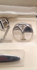 Vtg Men’s SWANK Cufflinks & Tie Clip Tie Bar Set Geometric Circular Ds Slvr-Tone