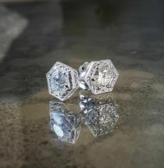 Art Deco Style Round Cut Lab Created Diamond Stud Earrings 14K White Gold Finish